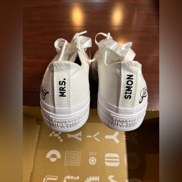 Custom Converse By You Lift Platform Low Womens 9.5 White Wedding Just Married - Picture 2 of 16